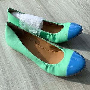 J. Crew Factory Anya Leather Studded Ballet Flats, Size 7.5, Mint green & blue